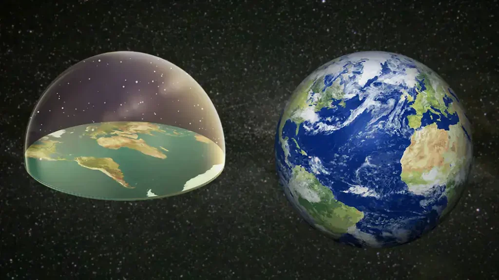 رسم توضيحي يقارن بين كرة مثالية الشكل الجيودي المفلطح للأرض