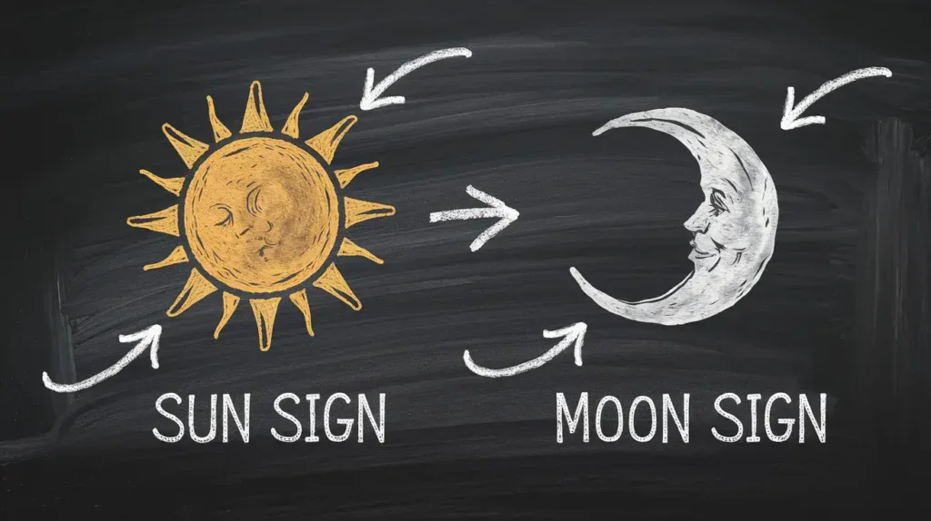 رموز الشمس والقمر والطالع، وهي أهم مكونات الخريطة الفلكية