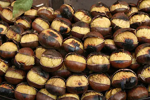 كومة من حبات الكستناء المحمصة