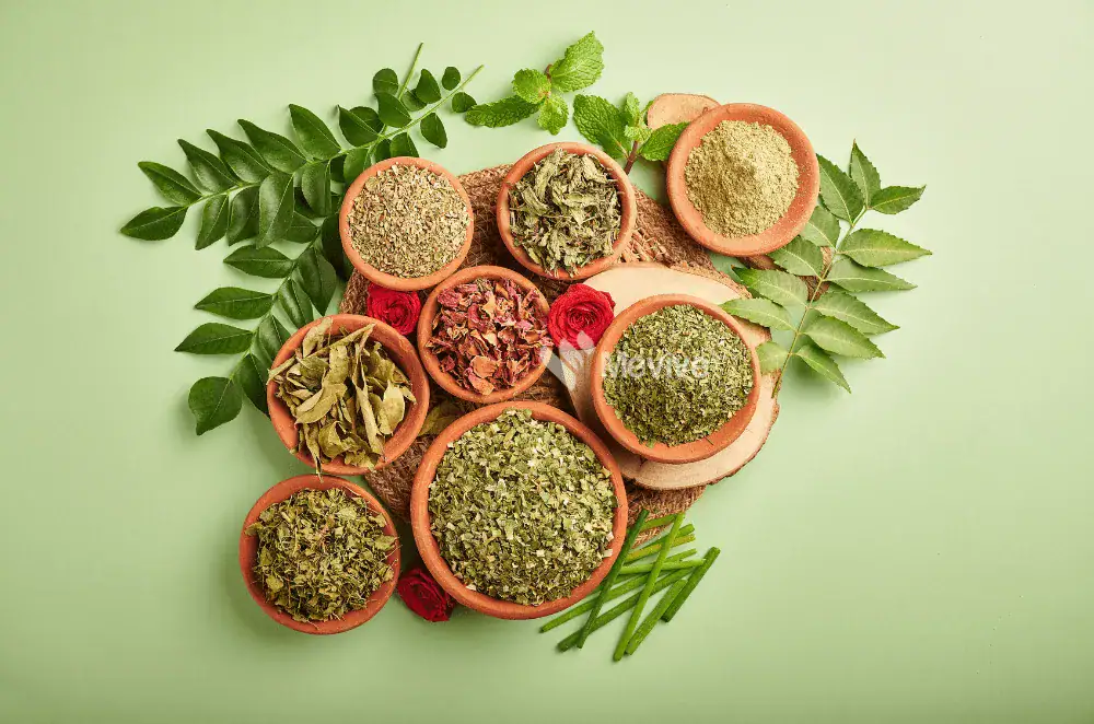 مجموعة من الأعشاب الطبية الطازجة والمجففة