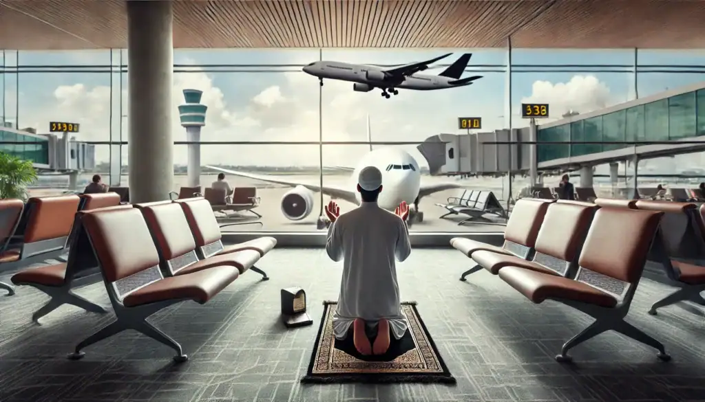 مسلم يصلي في صالة مطار