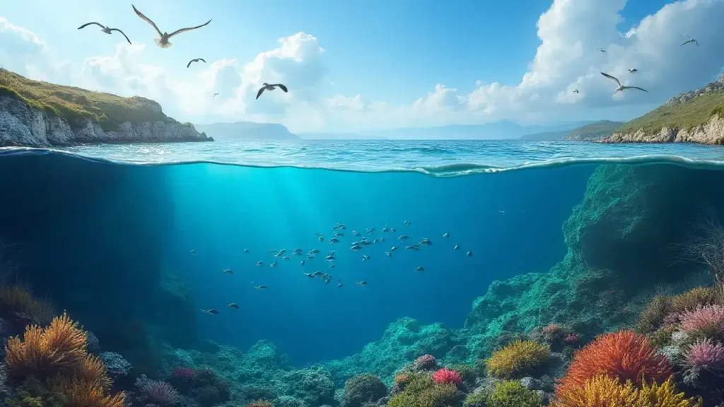 نظام بيئي متوازن يظهر فيه الماء والنبات والحيوان في تناغم