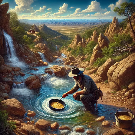 الغربال لفصل غبار الذهب عن الرمل في مجرى نهر