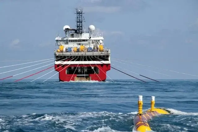 Offshore Seismic Survey Offshore seismic survey ship using air guns for 3D data collection