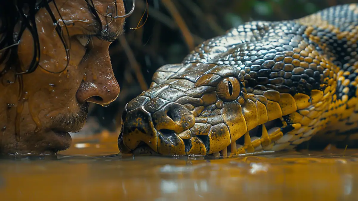 شخص يواجه ثعبانًا كبيرًا