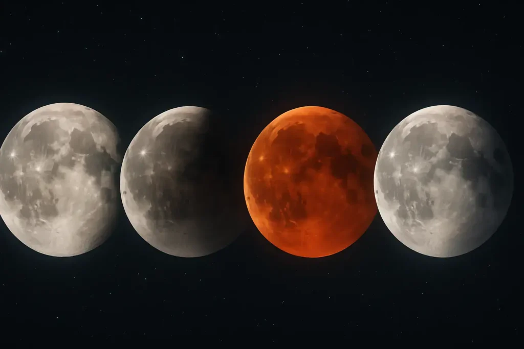 مراحل الخسوف القمري الكلي (صورة توضيحية)