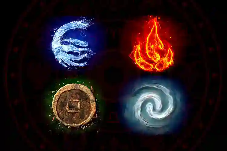 رموز الأبراج النارية (الحمل، الأسد، القوس) بجانب رموز الأبراج الهوائية (الجوزاء، الميزان، الدلو)