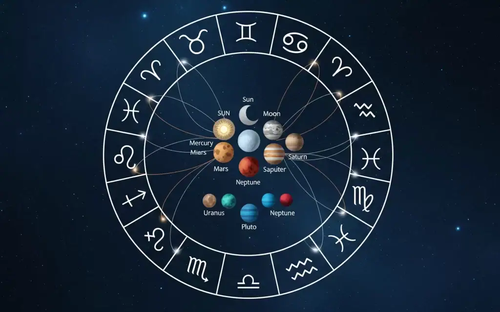 مجموعة من الرموز الفلكية للكواكب المختلفة