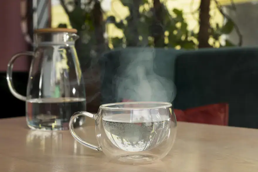 كوب ماء دافئ في الصباح