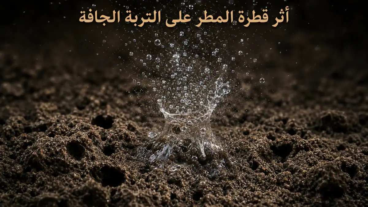 قطرة مطر تصطدم بالتربة وتطلق رذاذًا دقيقًا إلى الهواء