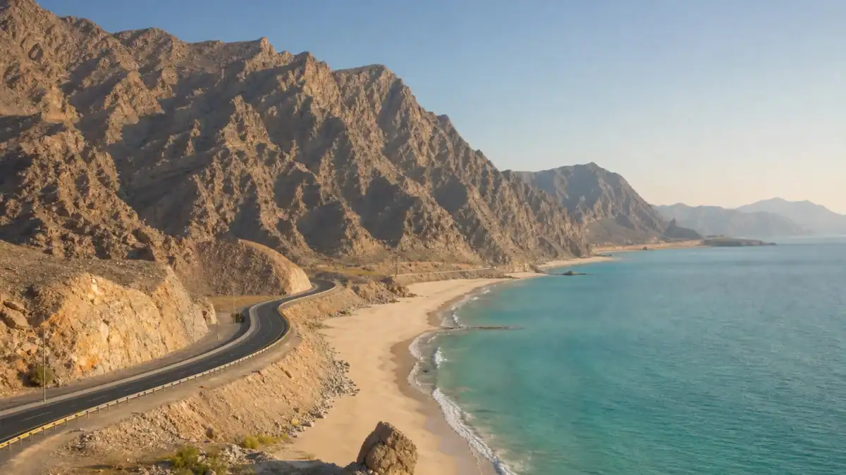 الطريق الساحلي في عُمان بين الجبال وخليج عُمان