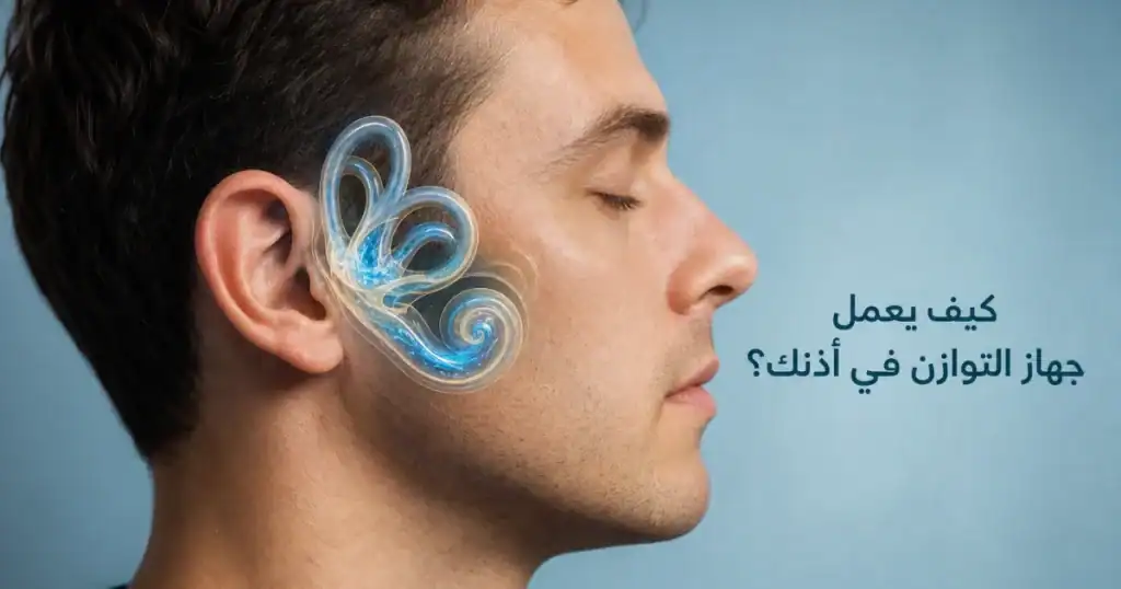 رسم واقعي يوضح القنوات نصف الدائرية في الأذن الداخلية ودورها في الشعور بالدوار بعد الدوران