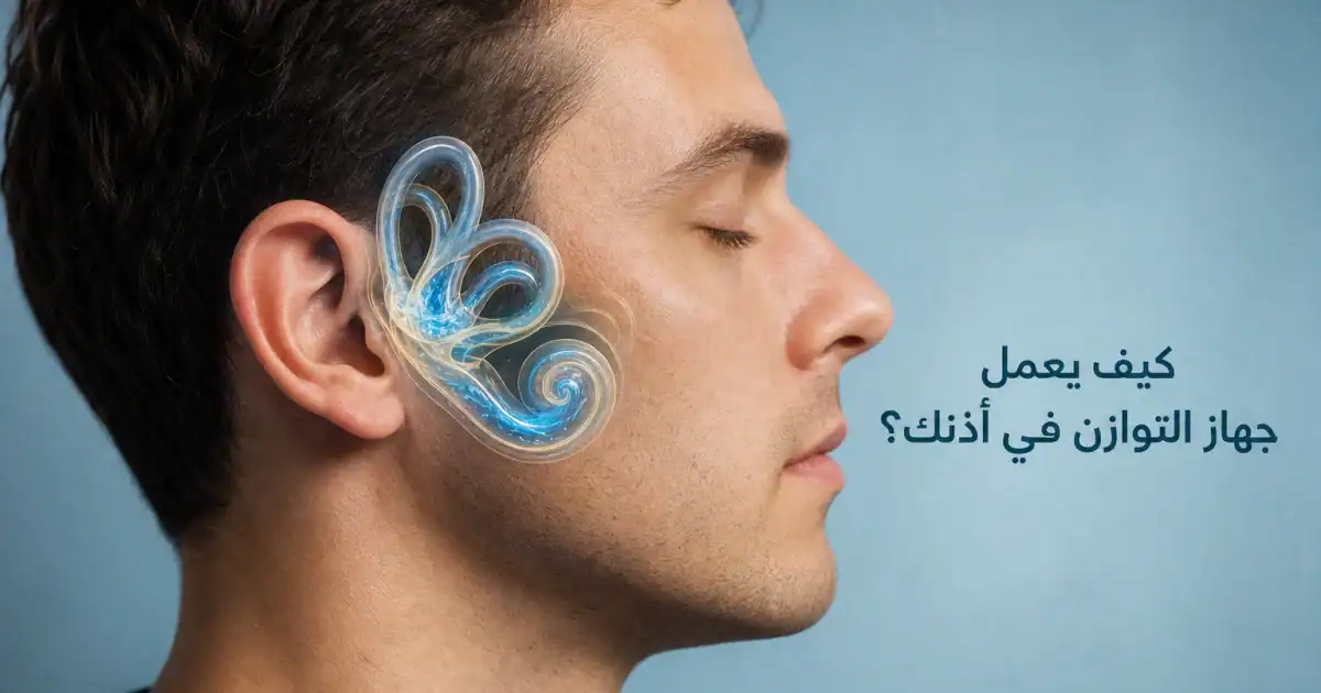 رسم واقعي يوضح القنوات نصف الدائرية في الأذن الداخلية ودورها في الشعور بالدوار بعد الدوران