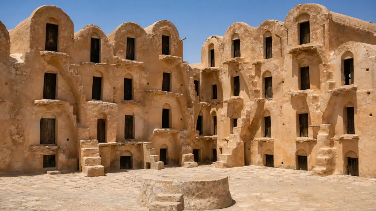 غرفات قصر أولاد سلطان الطينية المتعددة الطوابق في جنوب تونس