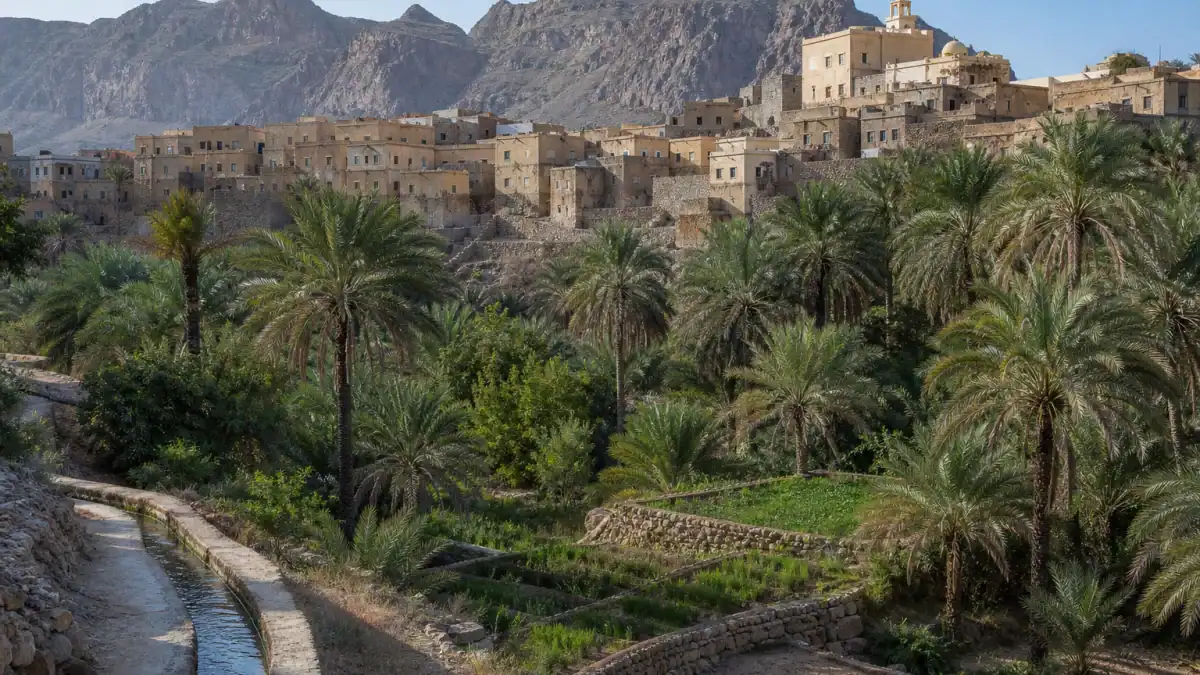 بيوت مسفاة العبريين ومدرجاتها وبساتين النخيل في عُمان