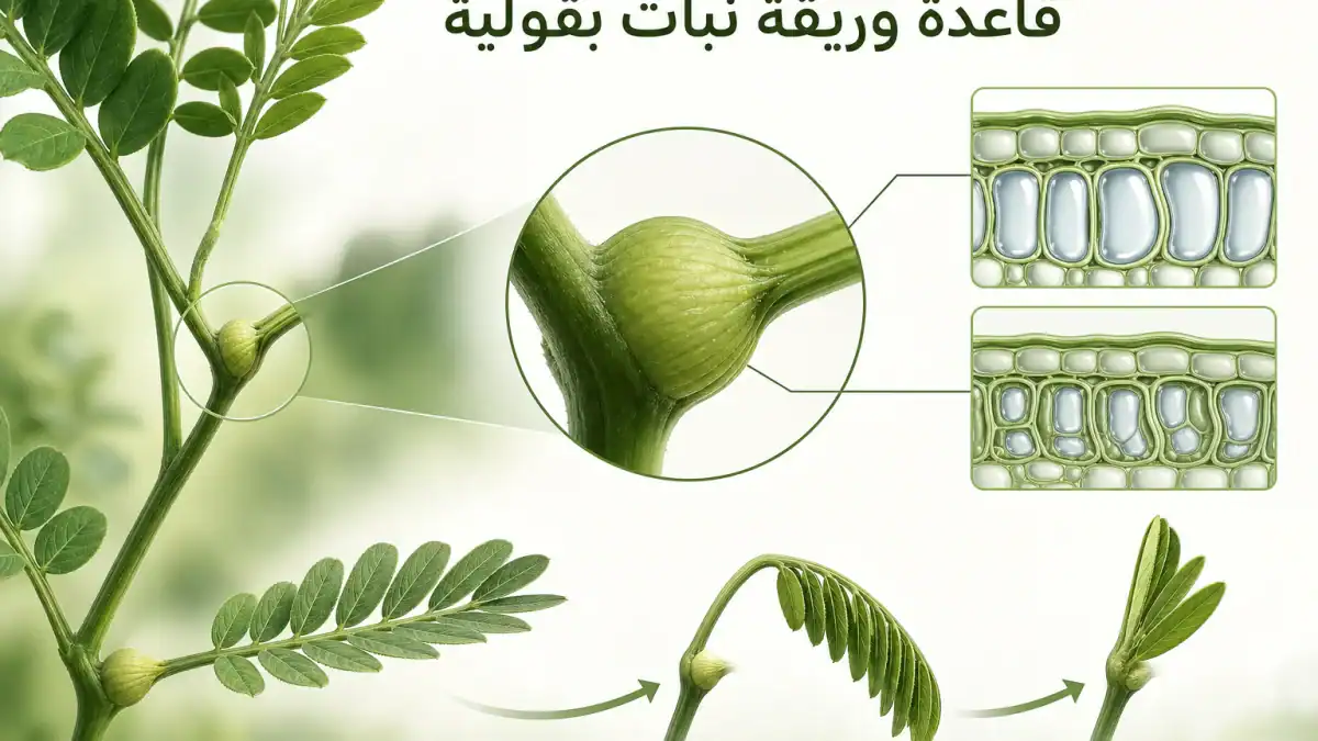 رسم يوضح تغير ضغط الماء في خلايا قاعدة الورقة لتحريكها
