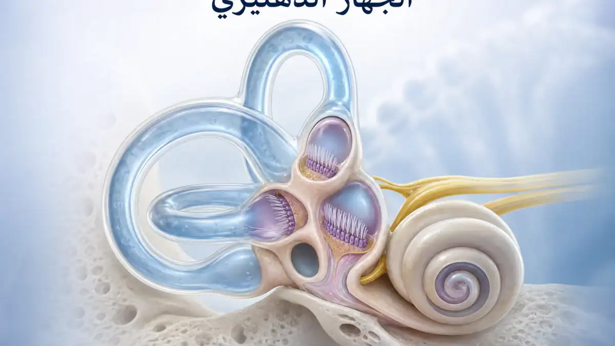 توضيح للقنوات نصف الدائرية المملوءة بالسائل داخل الأذن الداخلية